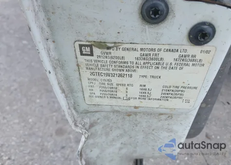 2002 GMC Sierra 1500 Standard z USA, uszkodzony, nr VIN 2GTEC19V321262118